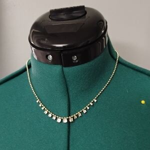 Aqua CZ Crystal Station on Gold Bead Chain Necklace NWT